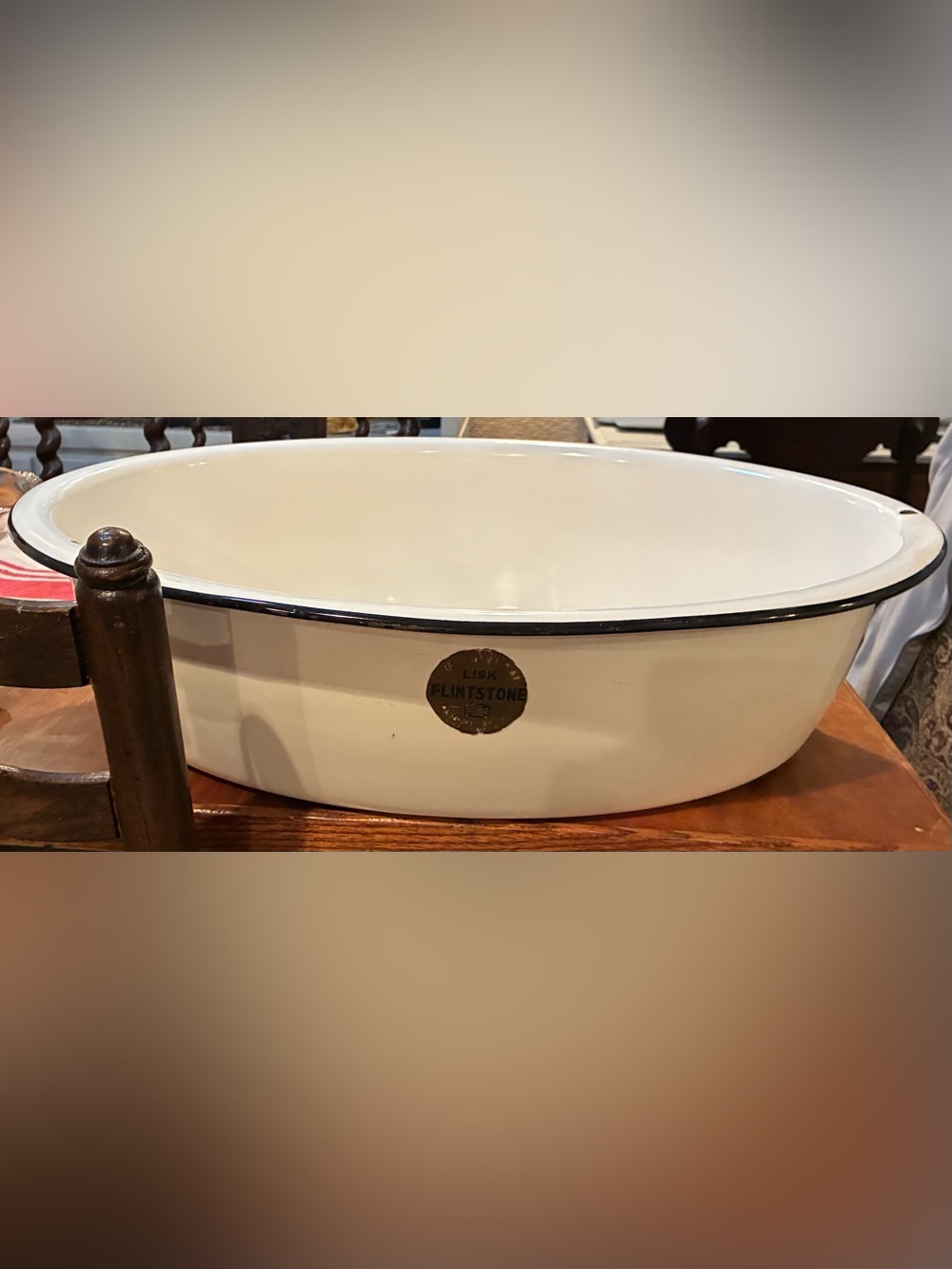 Vintage Lisk Flinstone Enamel Tub White with Black trim
